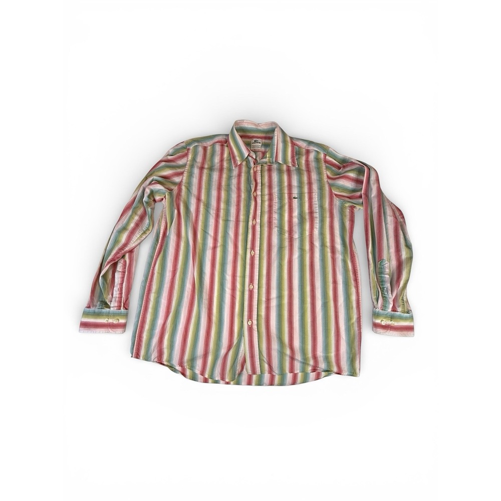 Lacoste Multicolor‎ Stripe Button Down Shirt Size 42 Cotton Classic Preppy  Croc